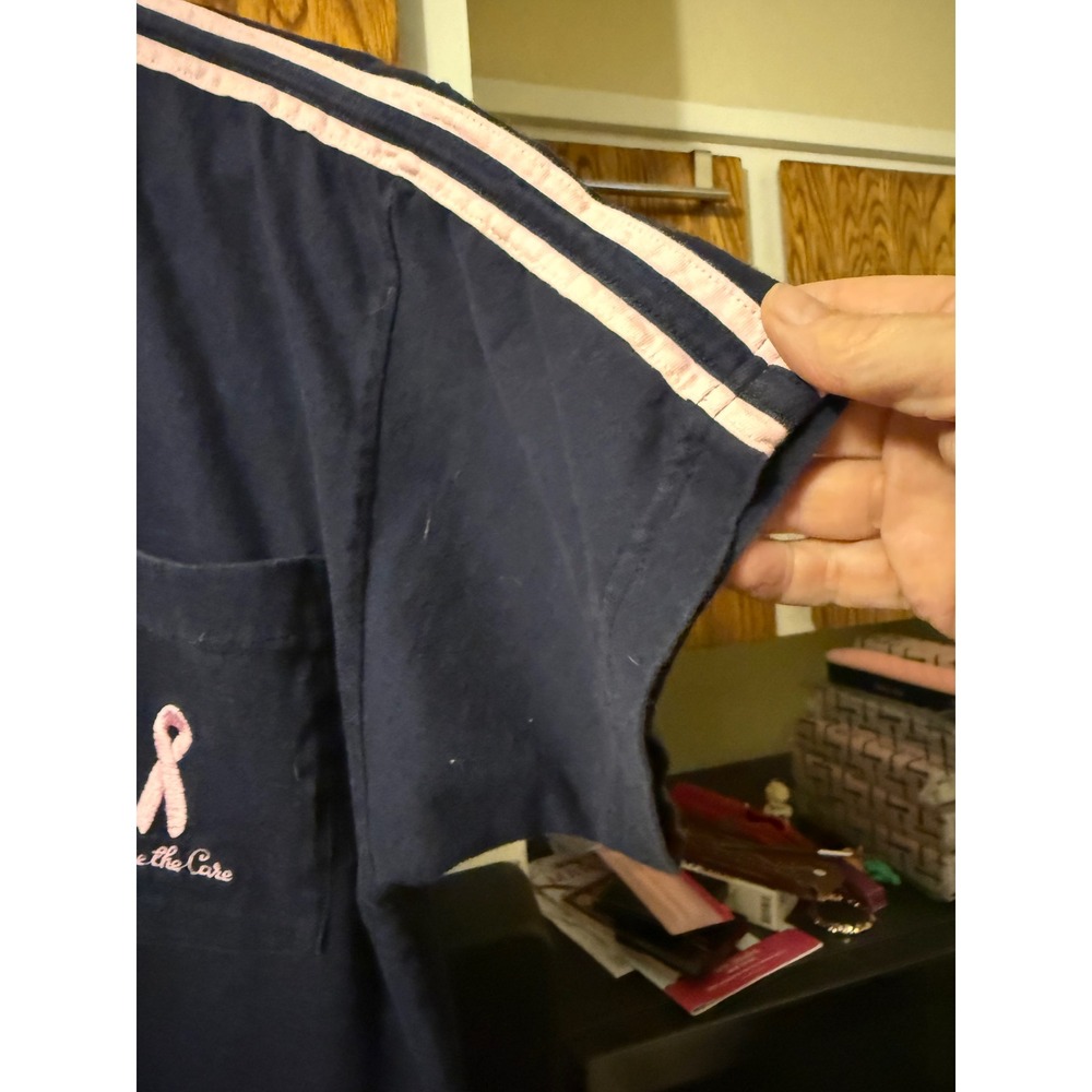 Share the Care Women Navy Blue Breast Cancer Awareness Scrub Set Medium Cotton - Picture 3 of 14